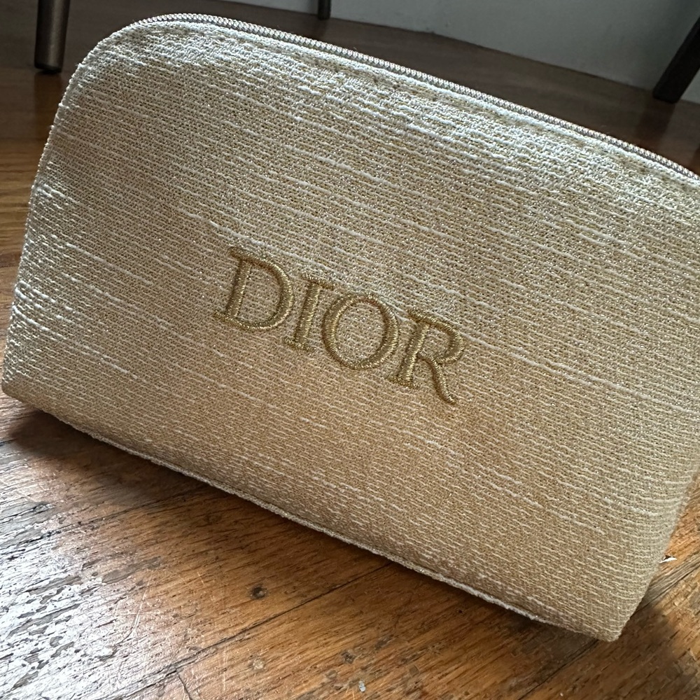 Dior Metallic Gold makeup pouch with Blush and Lip oil